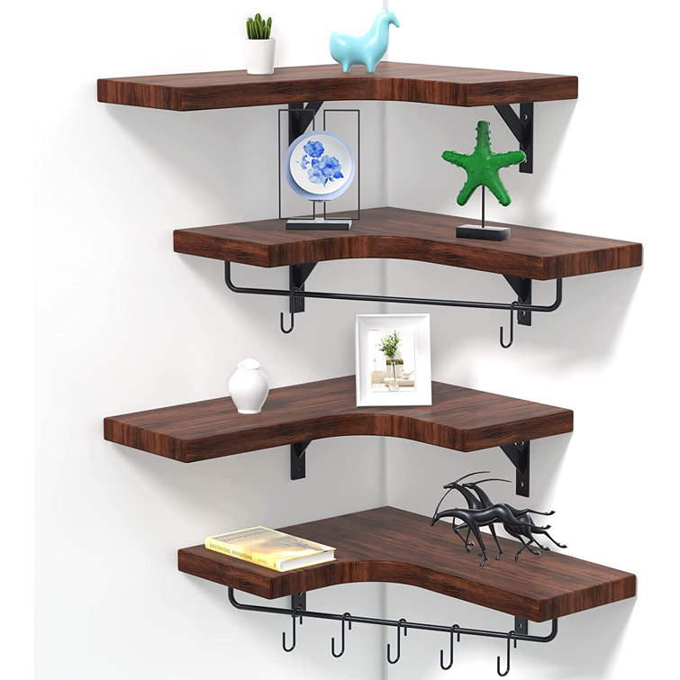 17 Stories 4 Piece Paulownia Solid Wood Corner Shelf Wayfair Canada